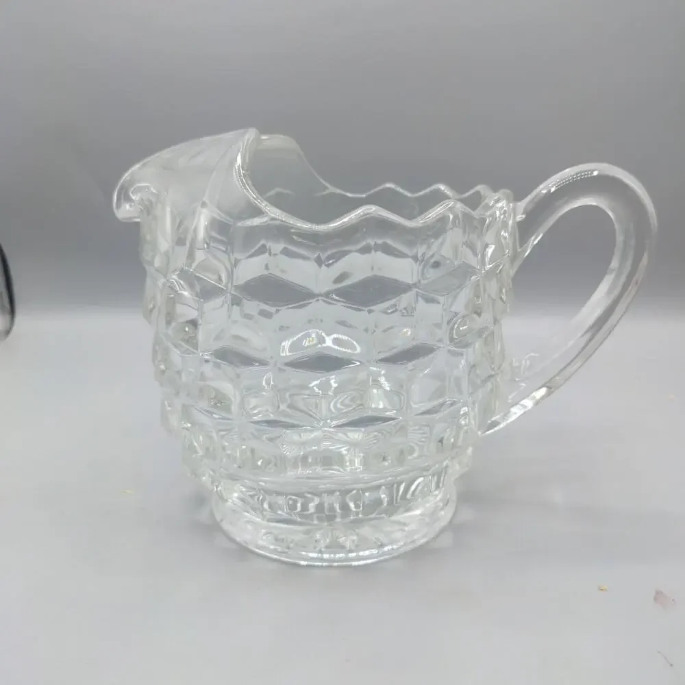 Vintage Fostoria American Water Pitcher Clear Glass Cube Block Pattern 6”